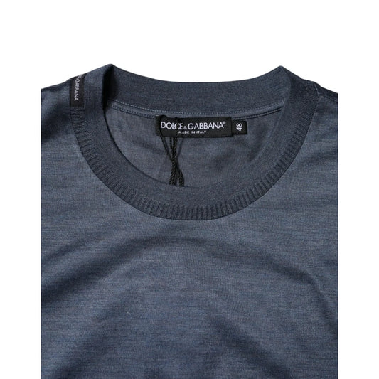 Dolce & Gabbana Blue Silk Crew Neck Short Sleeves Men T-shirt
