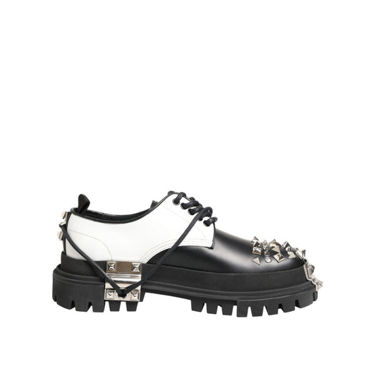 Dolce & Gabbana Black White Studded Men Formal Derby Shoes