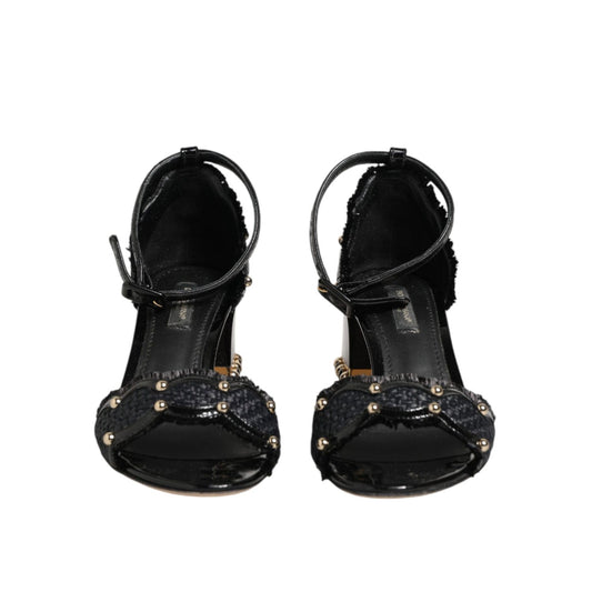 Dolce & Gabbana Black Studded Ankle Strap Sandals Shoes