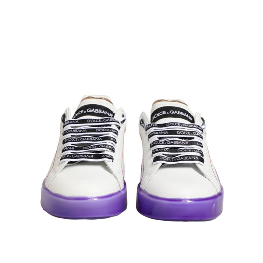 Dolce & Gabbana White Purple Leather Low Top Sneaker Shoes