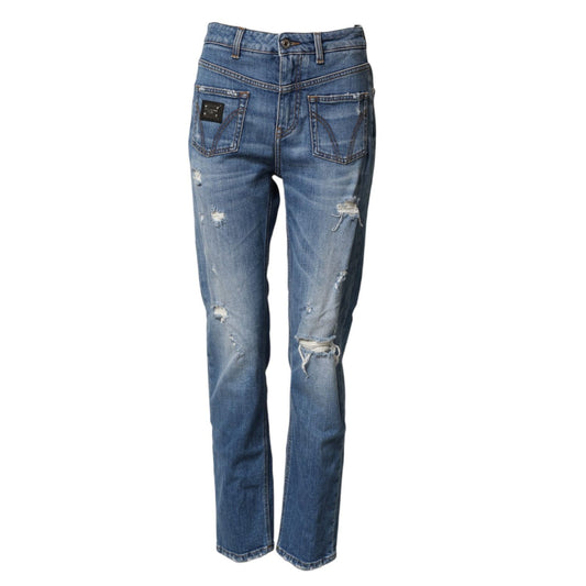 Dolce & Gabbana Blue Distressed Washed Cotton Denim Jeans