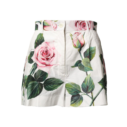 Dolce & Gabbana White Floral Print High Waist Hotpants Short