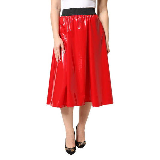 Dolce & Gabbana Glossy Red Polyester High Waist Midi Skirt