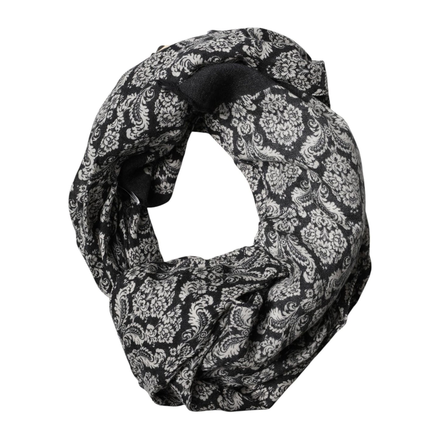 Dolce & Gabbana Black White Damask Patterned Lace Men Scarf