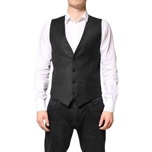 Dolce & Gabbana Black Stripes Wool Dress Men Waistcoat Vest