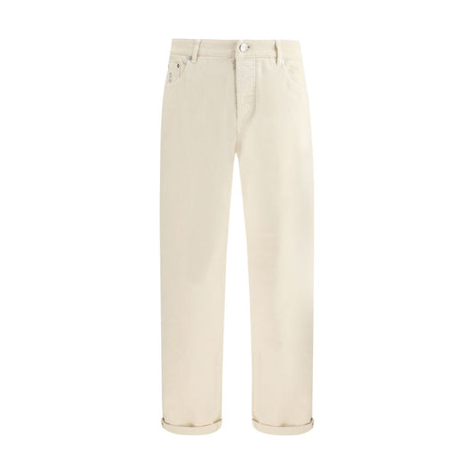 Brunello Cucinelli White Cotton High-Waisted Jean 1728,72470364320,Brunello Cucinelli,Clothing,High-Waisted Jeans - Jeans Denim - Clothing,IT52 | XL,IT54 | XXL,Jeans Denim - Clothing,Men,New with tags,White