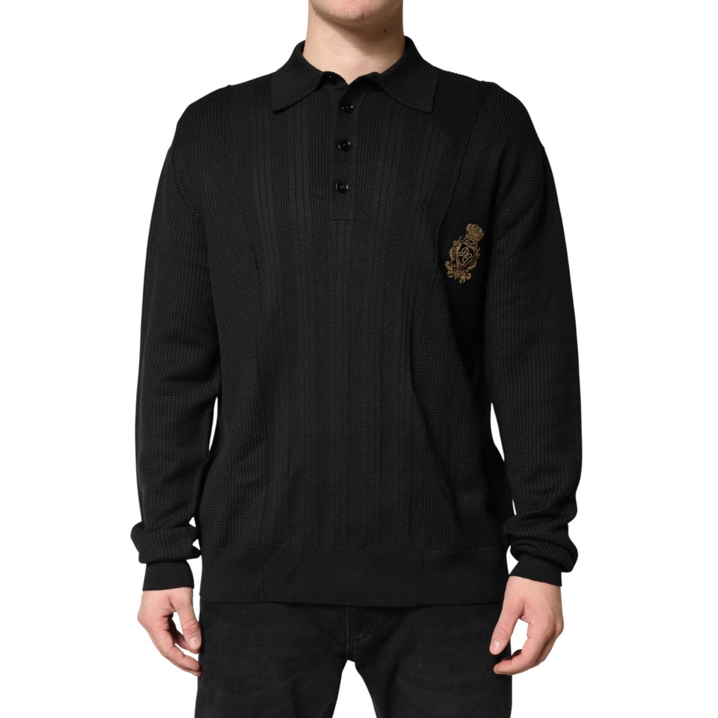 Dolce & Gabbana Black Crest Long Sleeve Men Pullover Sweater