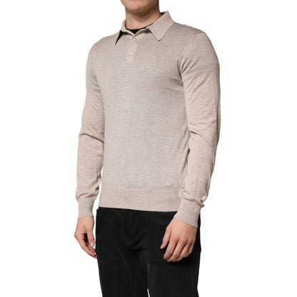 Dolce & Gabbana Beige Cashmere Collared PoloPullover Sweater