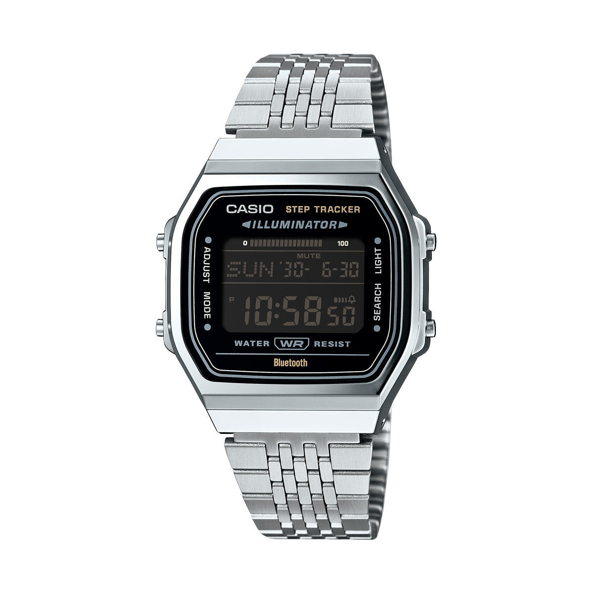 CASIO VINTAGE Mod. BLUETOOTH® SMARTPHONE LINK - SILVER - built-in accelerometer senses body movements + steps counter