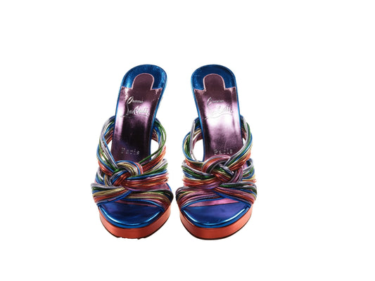 Multitaski Alta 120 Multicoloured Leather Knotted Strappy High Heel Mules