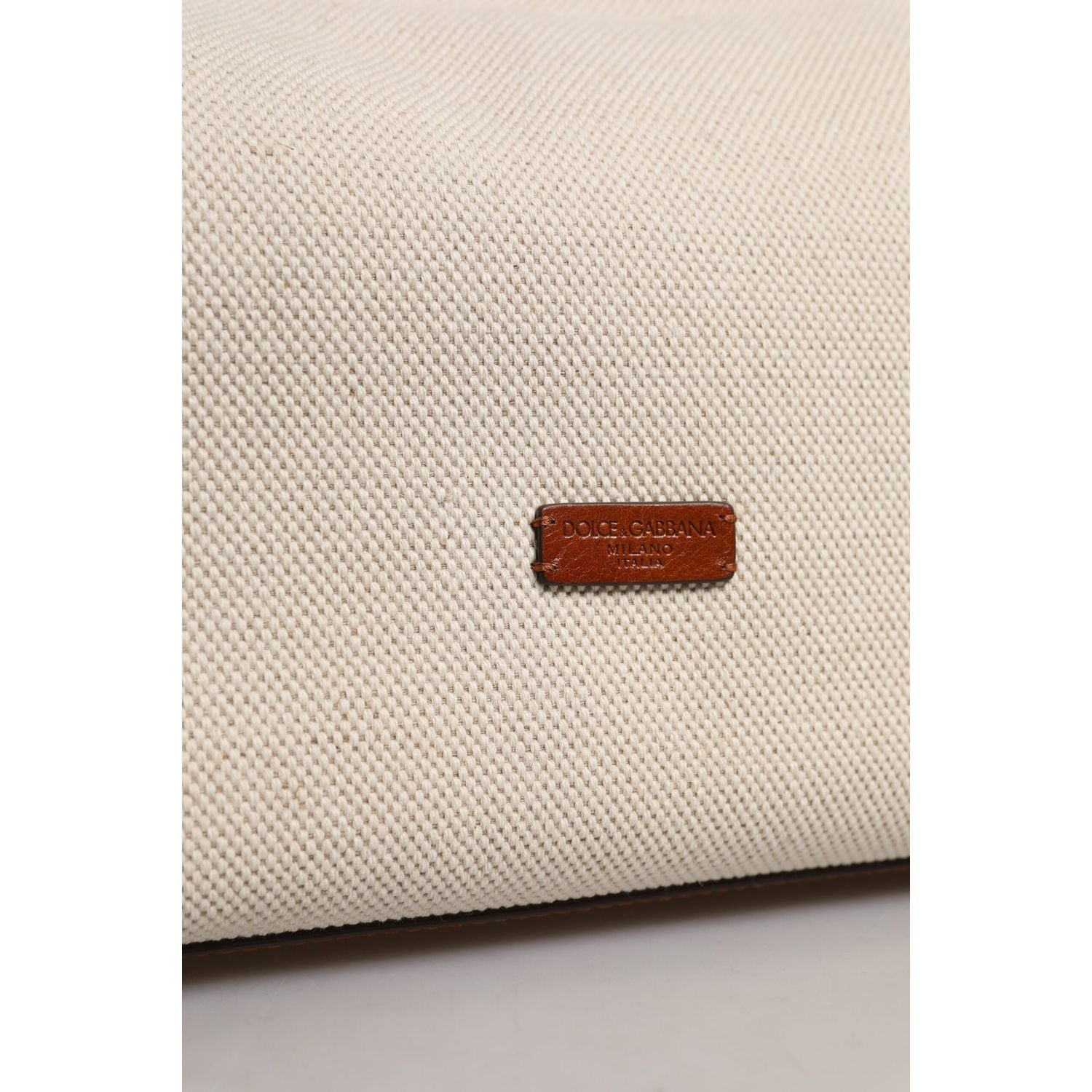 Dolce & Gabbana Beige Brown Cotton Leather Duffle Shoulder Bag