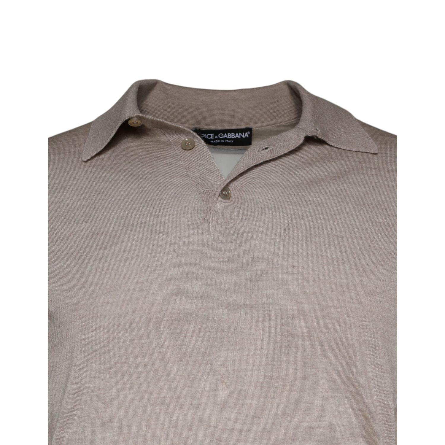 Dolce & Gabbana Beige Cashmere Knit Collared Pullover Sweater