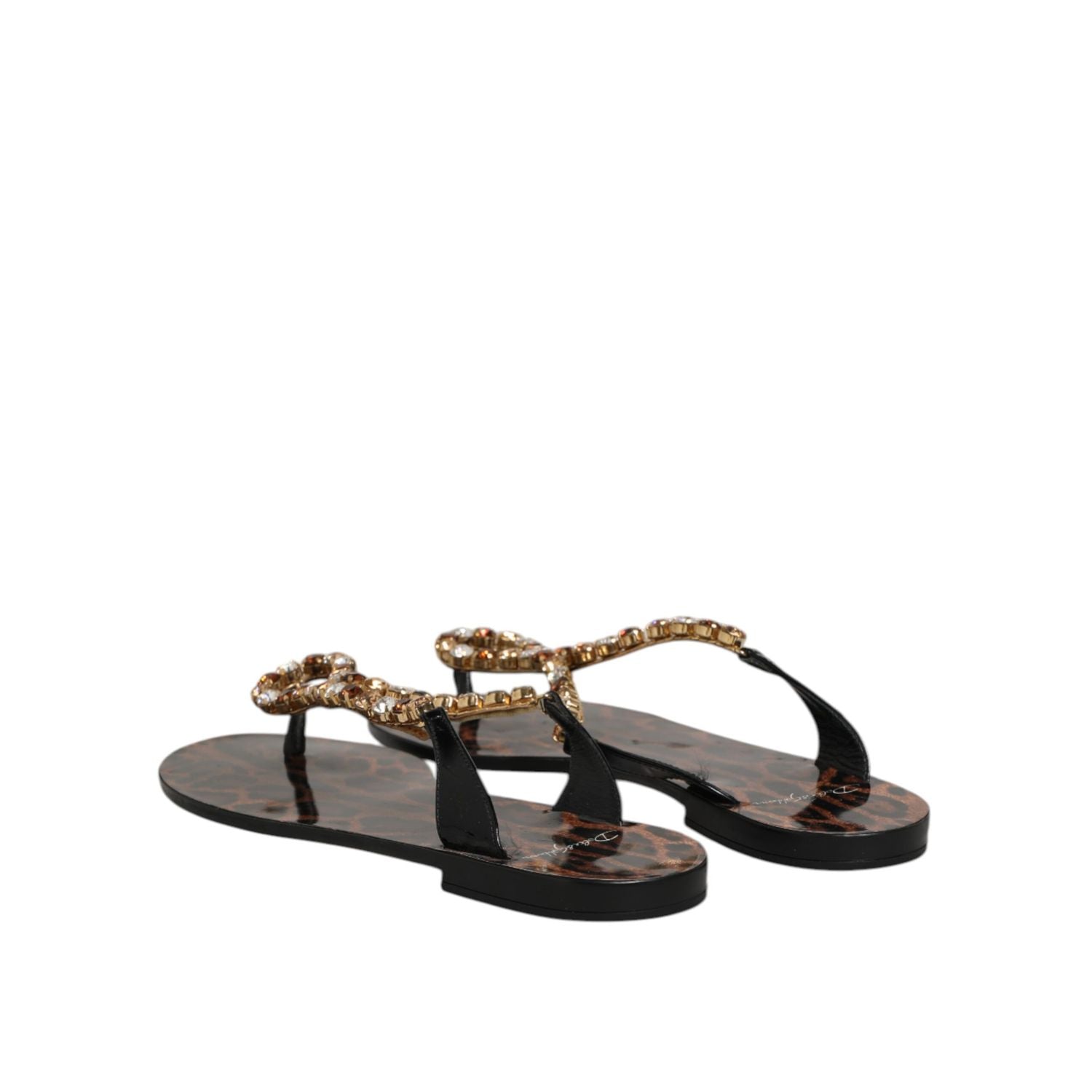 Dolce & Gabbana Black Crystals Flats Sandals Beachwear Shoes