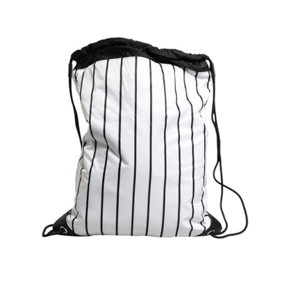 Dolce & Gabbana Black White Striped Polyester Drawstring Bag