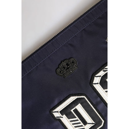 Dolce & Gabbana Blue DG Logo Patch Embellished Pouch Clutch Bag