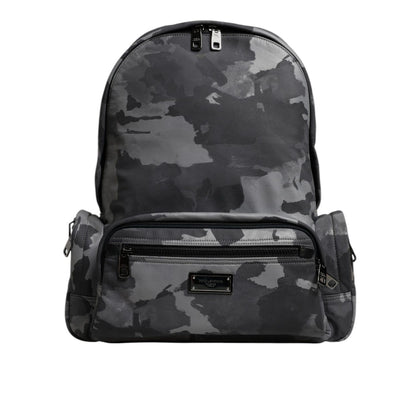 Dolce & Gabbana Gray Cotton Camouflage Logo Plaque Backpack Bag