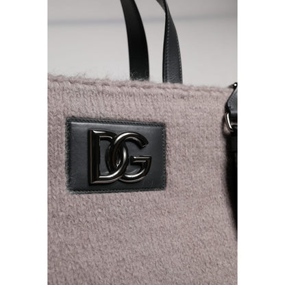 Dolce & Gabbana Grey Alpaca Wool Logo Plaque Tote Shoulder Bag