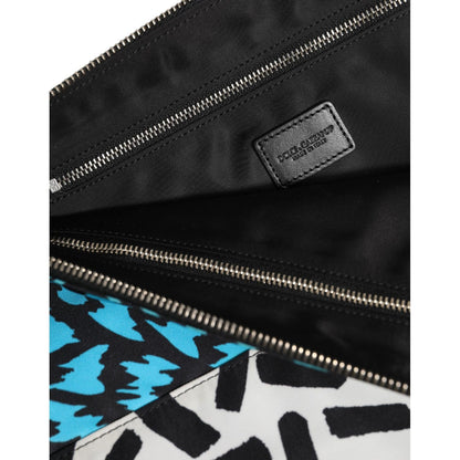 Dolce & Gabbana Multicolor Printed Nylon Logo Plaque Men Clutch Pouch Bag