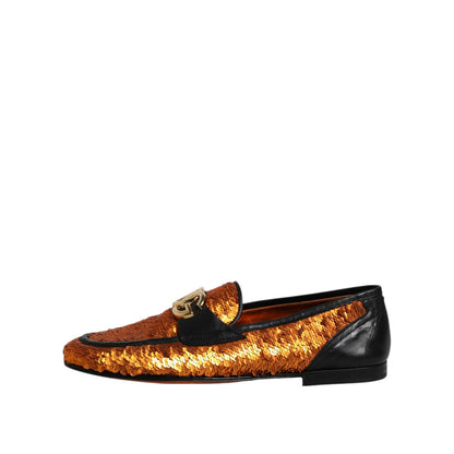 Dolce & Gabbana Orange Sequin Embellished Men Loafers Shoes