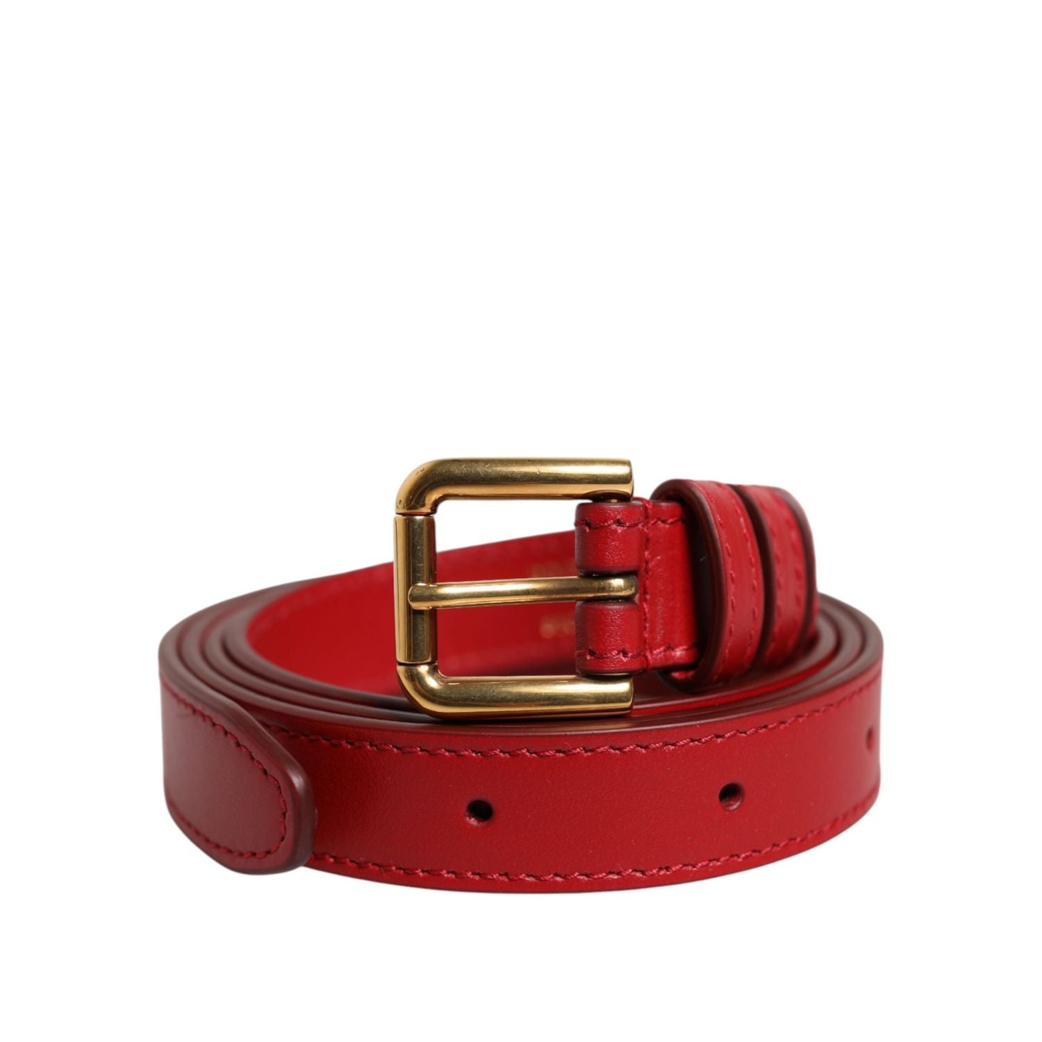 Dolce & Gabbana Red Logo Engraved Metal Waist Buckle Belt
