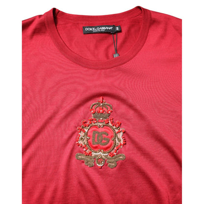 Dolce & Gabbana Red Silk DG Crown Logo Short Sleeve T-shirt