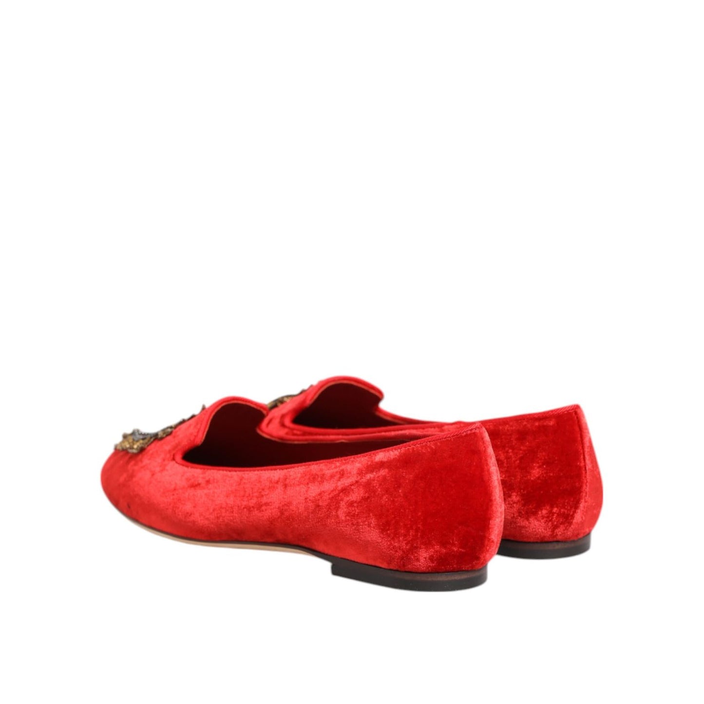 Dolce & Gabbana Red Velvet DG Heart Loafers Flat Shoes