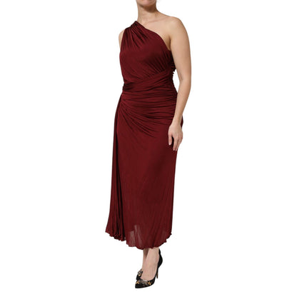Dolce & Gabbana Red Viscose Fitted One Shoulder Midi Dress