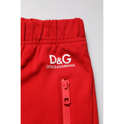 Dolce & Gabbana Red Viscose Logo Jogger Men Sweatpants Pants