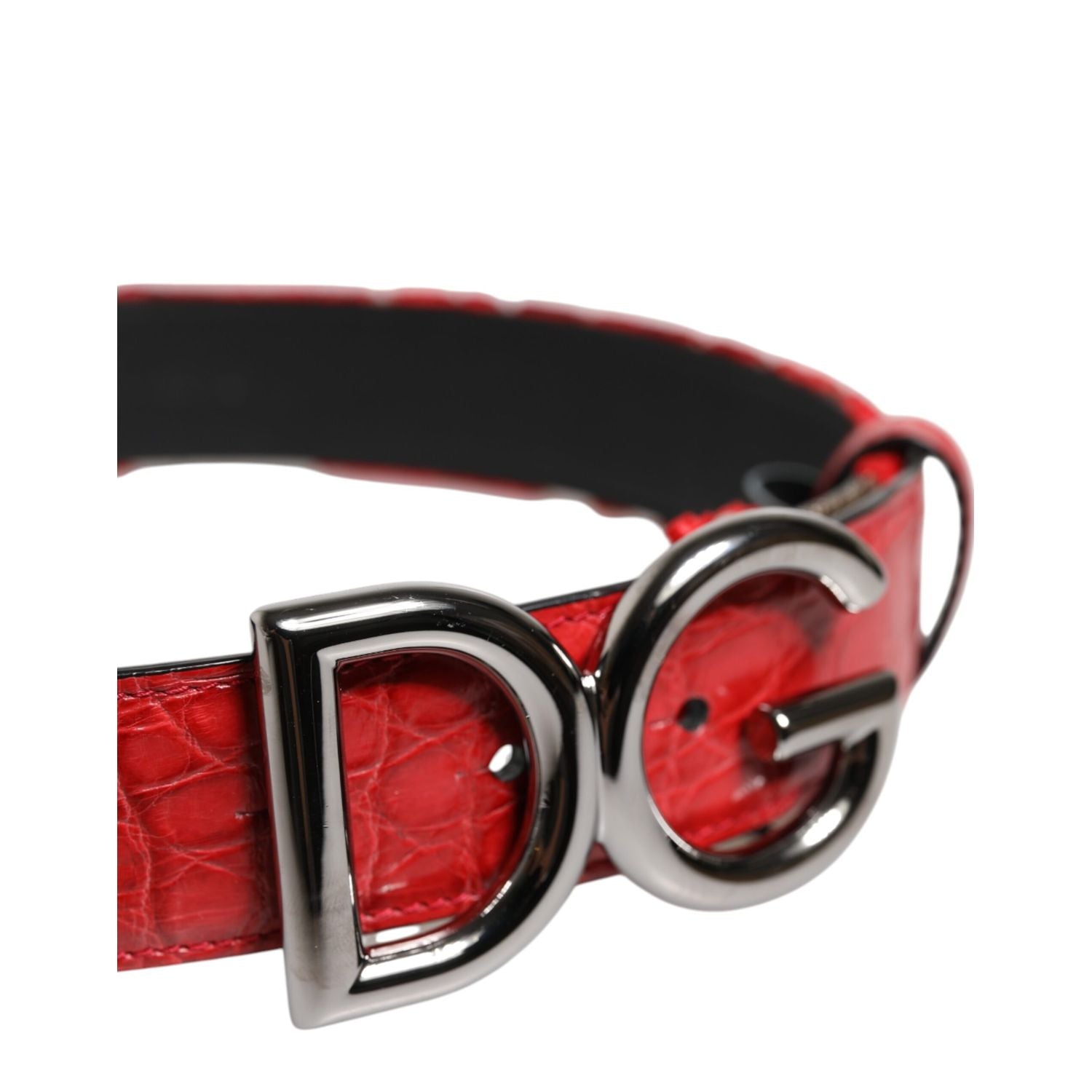 Dolce & Gabbana Red Viscose Silver DG Logo Metal Buckle Belt