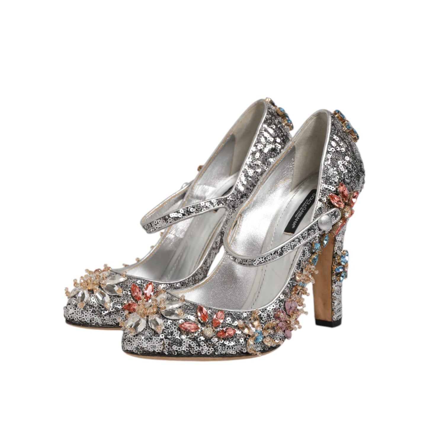 Dolce & Gabbana Silver Sequin Crystal Mary Janes Pumps Shoes