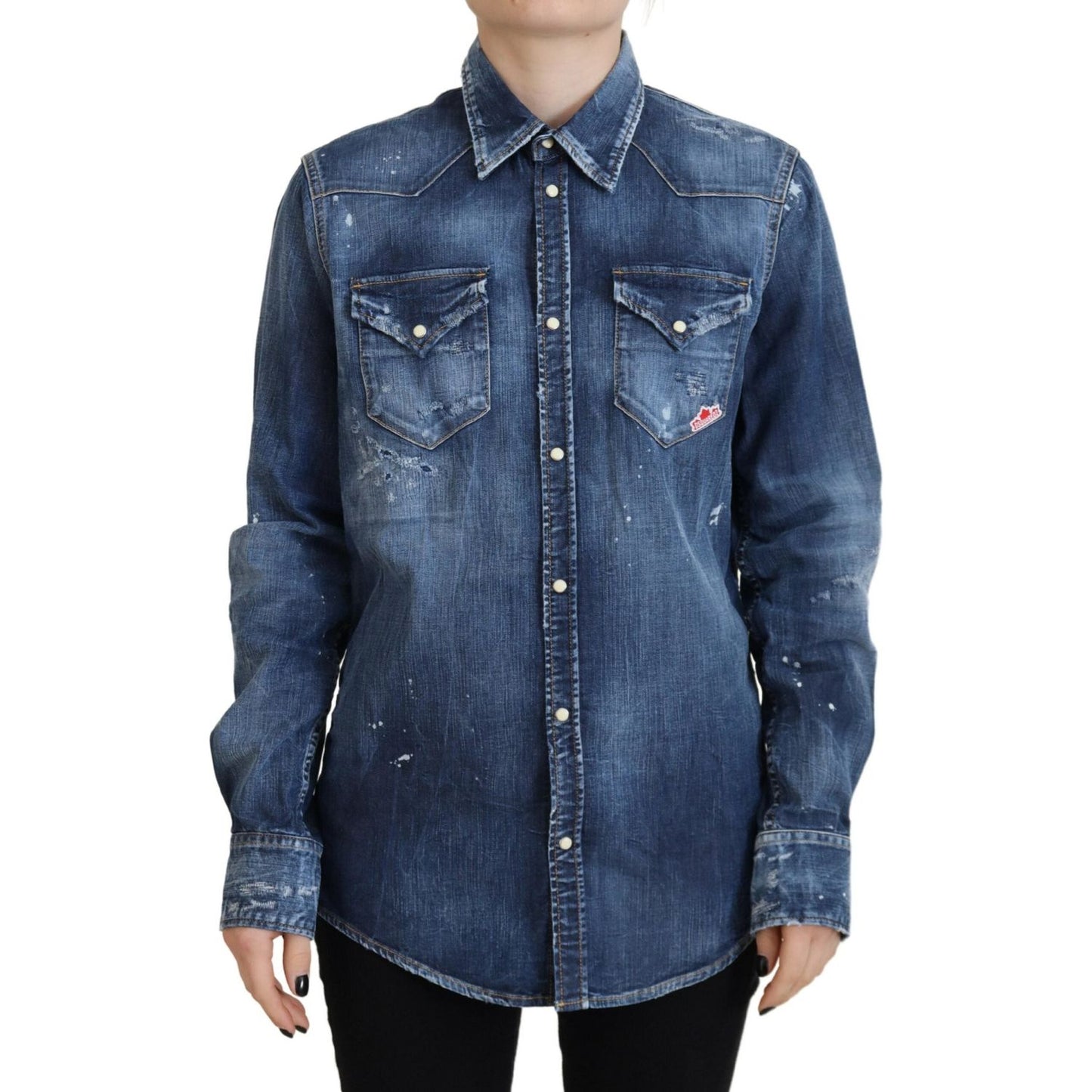 Dsquared² Blue Washed Cotton Button Down Collared Denim Shirt 1728,67345645728,Blue,Clothing,Denim - Shirts - Clothing,Dsquared²,IT38 | XS,Material: 98% Cotton 2% Elastane,Preowned / Defect,Shirts - Clothing,Shirts - Women - Clothing,Women