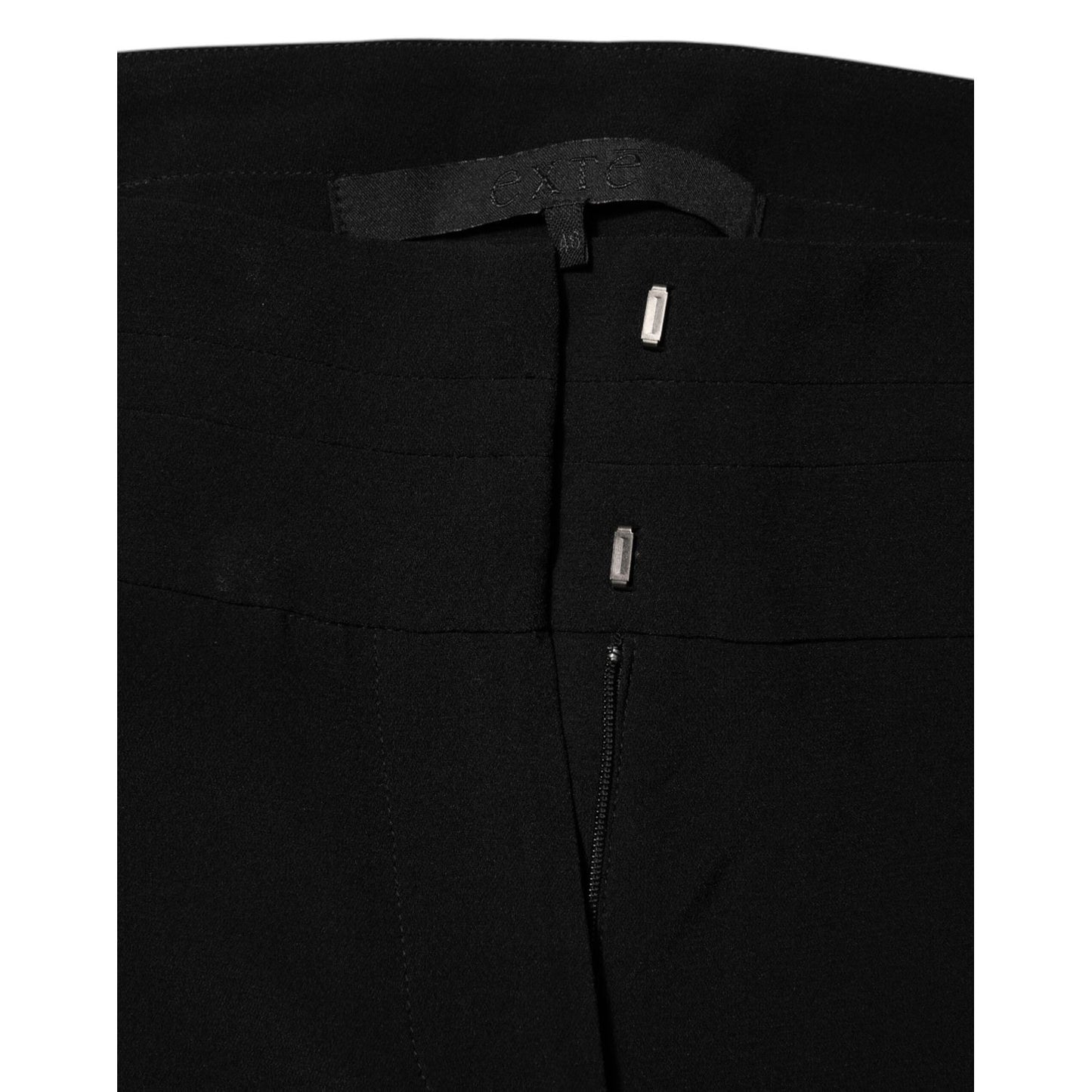Exte Black Viscose Acetate Blend Straight Leg High Waist Pants