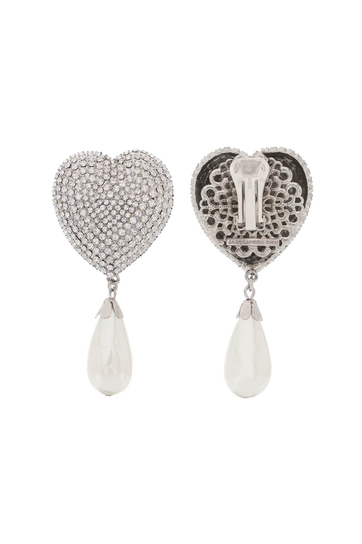 Alessandra Rich heart crystal earrings with pearls