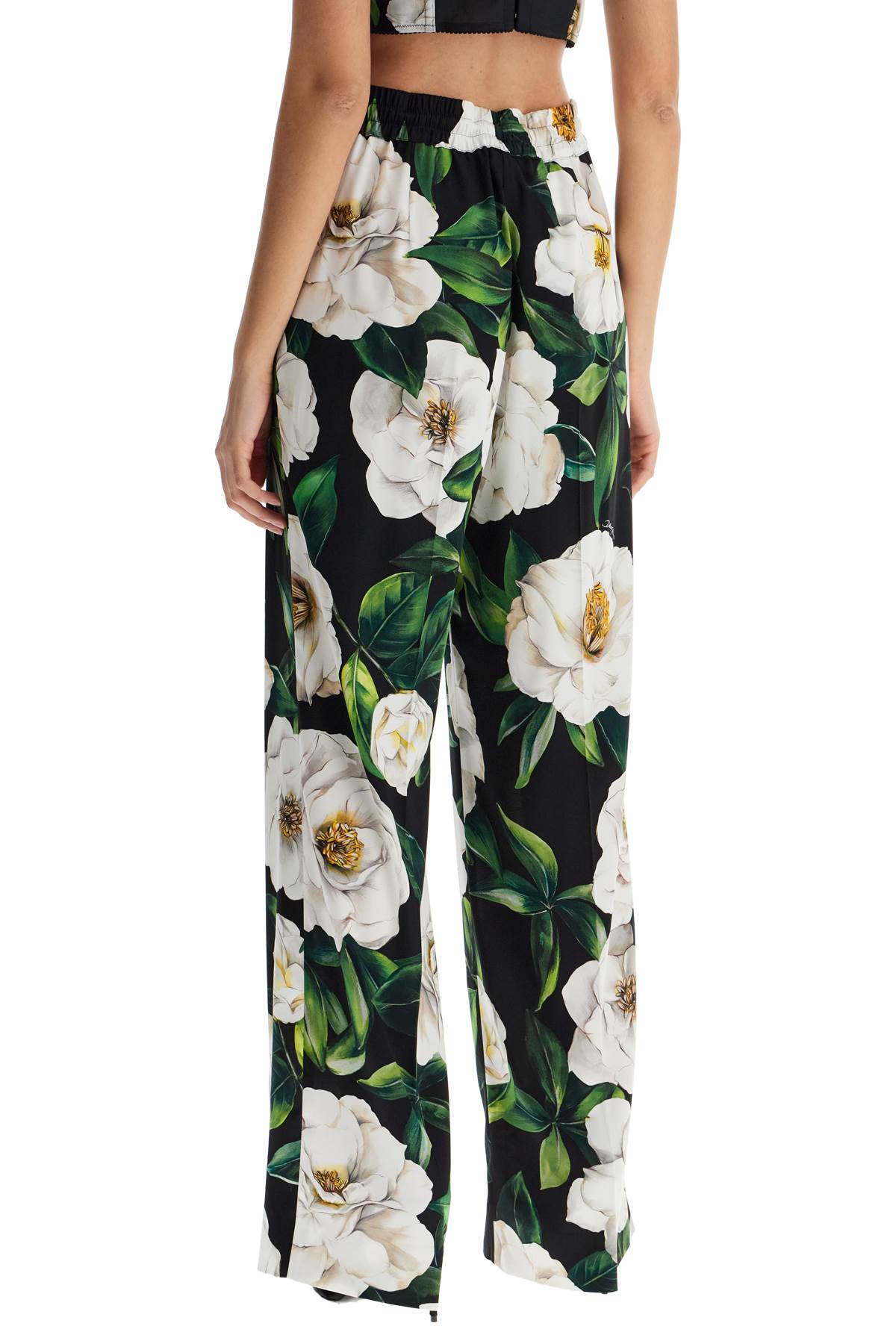 Dolce & Gabbana black silk pants with floral pattern