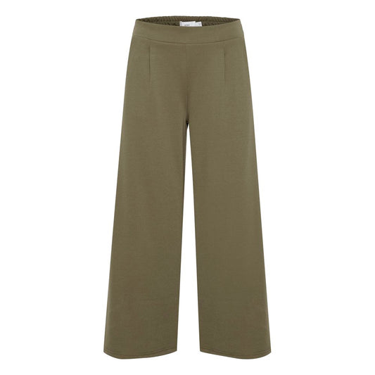 ICHI Green Recycled Polyester Flared Pants
