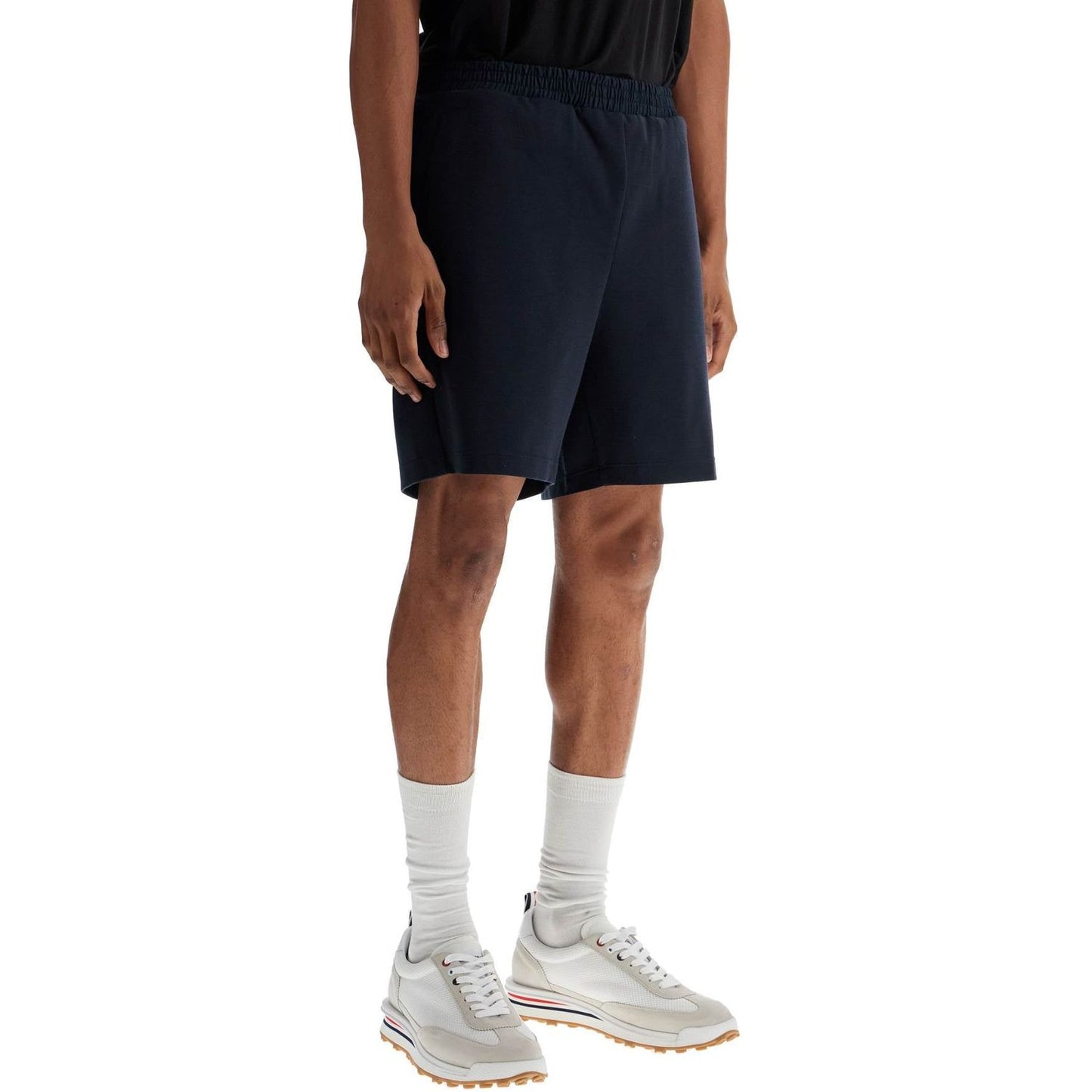 Thom Browne navy combo mid thigh ripstop and wool shorts