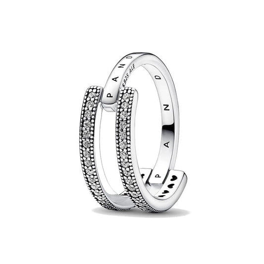 PANDORA JEWELS Mod. SIGNATURE LOGO & PAVE DOUBLE BAND - RING - Size 52 ***SPECIAL PRICE***