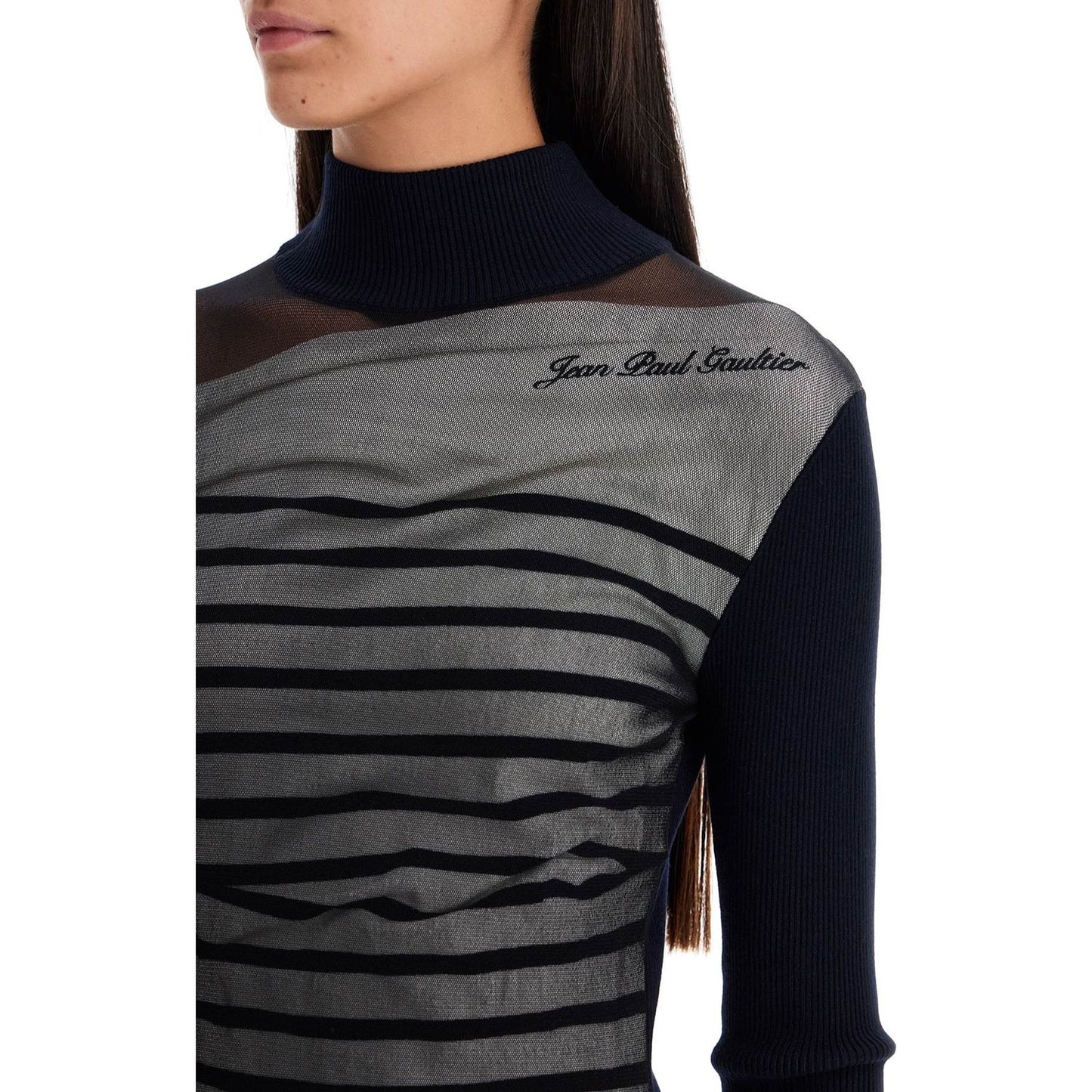 JEAN PAUL GAULTIER striped mini dress in ribbed technical knit and tulle Dresses JEAN PAUL GAULTIER