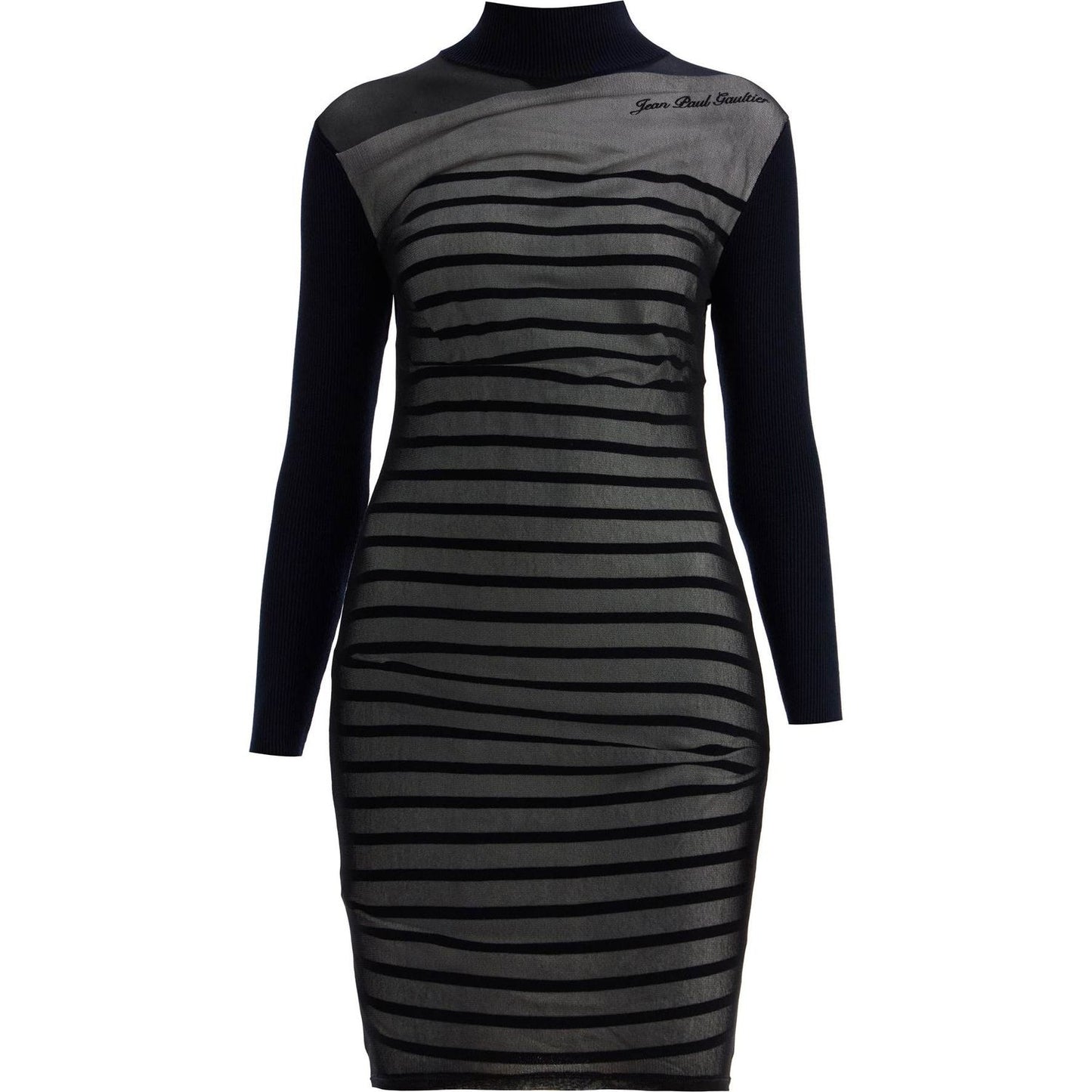 JEAN PAUL GAULTIER striped mini dress in ribbed technical knit and tulle Dresses JEAN PAUL GAULTIER