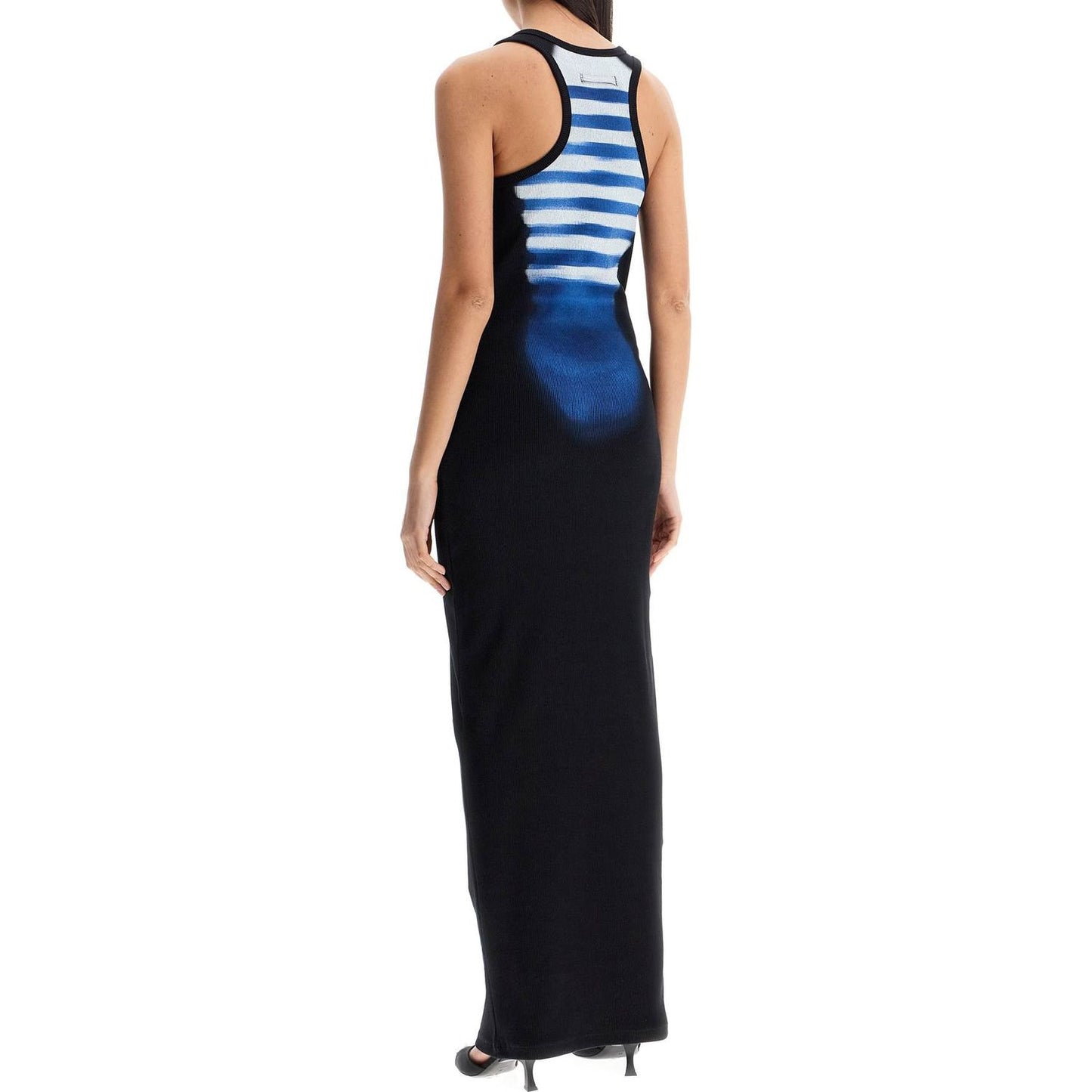 JEAN PAUL GAULTIER long fitted sleeveless dress in black and blue ribbed cotton Dresses JEAN PAUL GAULTIER