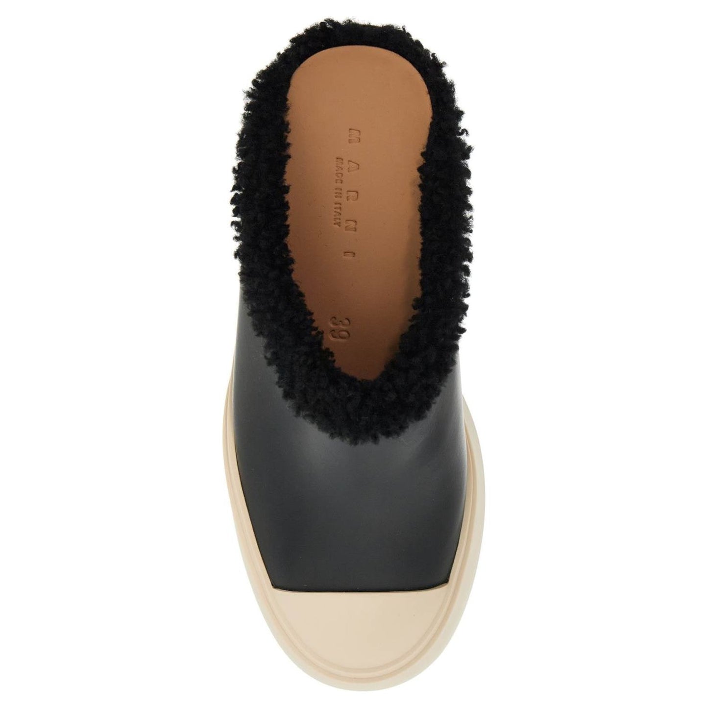 Marni pablo leather and shearling clog