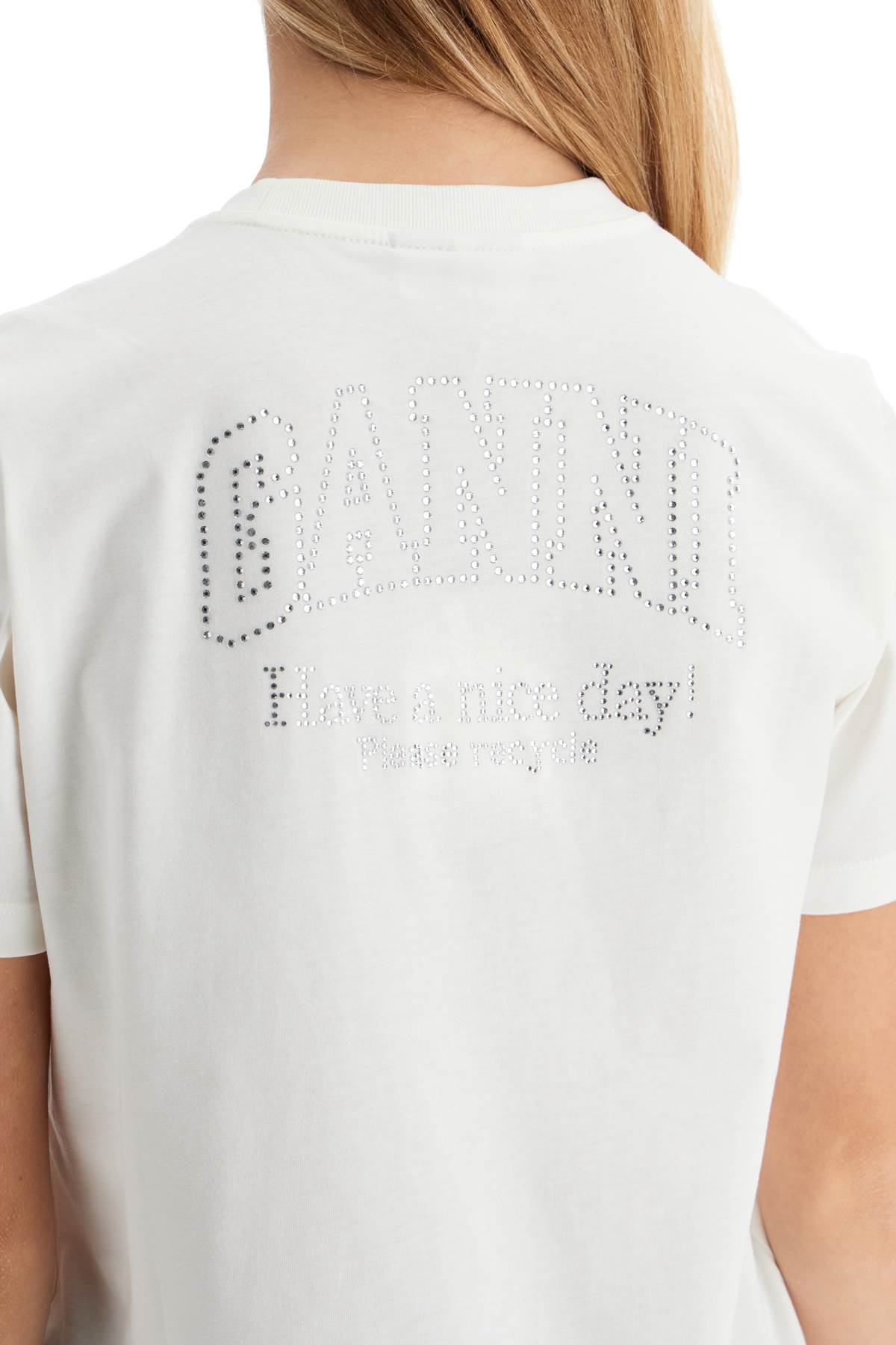 Ganni logo rhinestone t-shirt Topwear Ganni