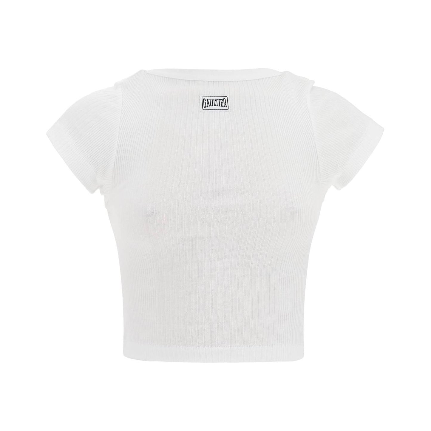 JEAN PAUL GAULTIER white cotton crop t-shirt with gaultier logo