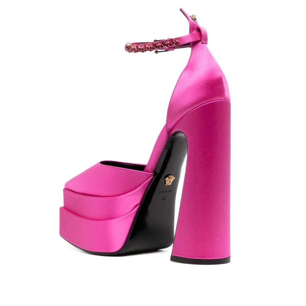 Versace Multicolor Satin Platform Pumps 1728,75611013280,EU38.5/US8.5,EU39/US9,Multicolor,New with tags,Platforms - Pumps - Shoes,Pumps - Shoes,Shoes,Versace,Women