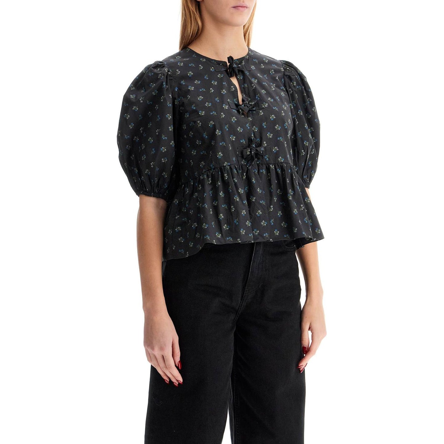 Ganni cotton peplum blouse