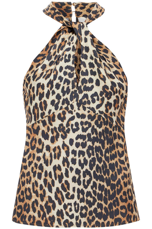 Ganni leopard print satin top for