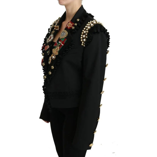 Black Crystal Blazer Coat Wool Jacket Dolce & Gabbana